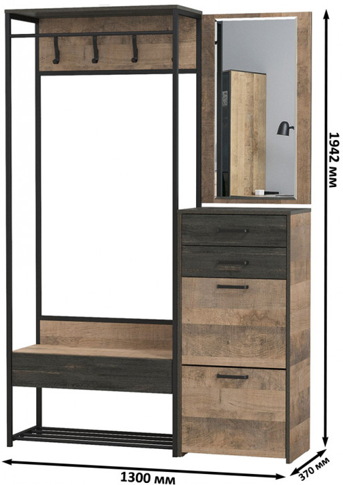 Трувор Прихожая 216, цвет дуб гранж песочный/интра, ШхГхВ 130х37х194,2 см., универсальная сборка