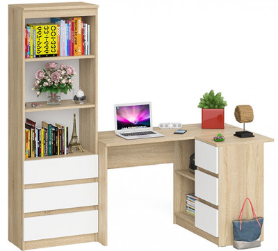 Мори Стол компьютерный МС-16 правый + Стеллаж МСТ600.3, цвет дуб сонома/белый, ШхГхВ 184,8х84,9х179,6 см., выдвижные ящики справа, НЕ универ. сборка