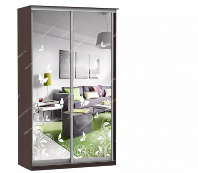 Шкаф купе Модерн 1490х450 2-х дверный 2-х секционный зеркальный с пескоструем №4 венге