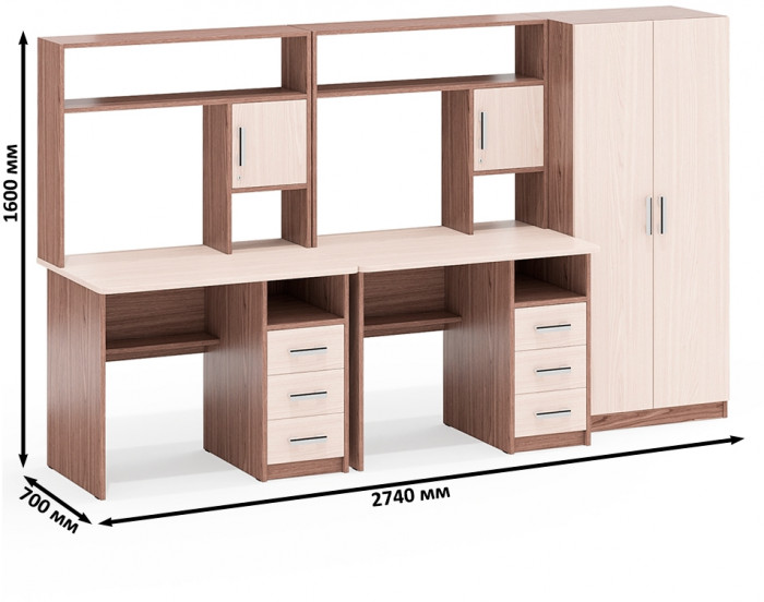 С-МД-СК9 Компоновка № 05, цвет ясень шимо светлый/ясень шимо тёмный, ШхГхВ 274х70х160 см., НЕ универсальная сборка