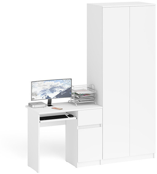Мори Стол компьютерный МС-1 правый + Шкаф МШ800.1, цвет белый, ШхГхВ 170,4х50,4х209,6 см., выдвижной ящик справа, НЕ универсальная сборка
