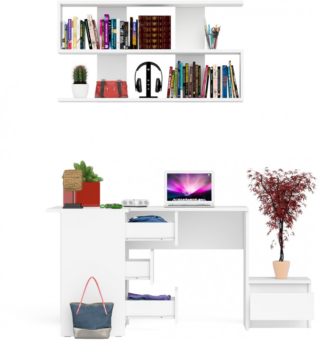 Мори Стол компьютерный МС-16 левый + Тумба ТМП400.1 + Полка 1200, цвет белый, ШхГхВ 164,8х84,9х209,6 см., НЕ универсальная сборка