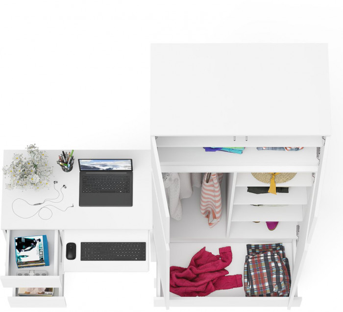 Мори Стол компьютерный МС-6 левый + Шкаф МШ900.1 + Антресоль МА900.1, цвет белый, ШхГхВ 180,4х50,4х234,2 см., выдвижные ящики слева, НЕ универс. сб.