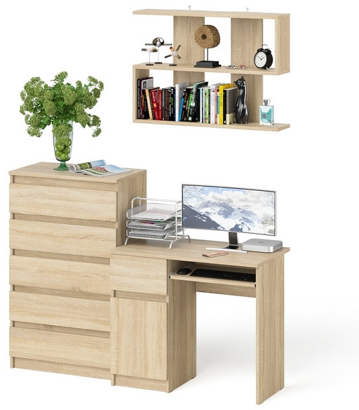 Мори Стол компьютерный МС-1 левый + Комод МК700.5 + Полка 900, цвет дуб сонома, ШхГхВ 160,4х50х209,6 см., НЕ универсальная сборка
