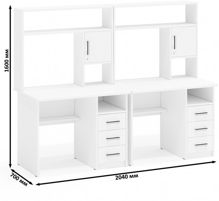 Стол компьютерный С-МД-СК9+Стол компьютерный С-МД-СК9, цвет белый шагрень, ШхГхВ 204х70х160 см., НЕ универсальная сборка