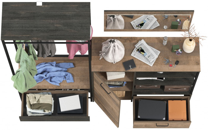 Трувор Прихожая 218, цвет дуб гранж песочный/интра, ШхГхВ 189х36,9х194,2 см., универсальная сборка