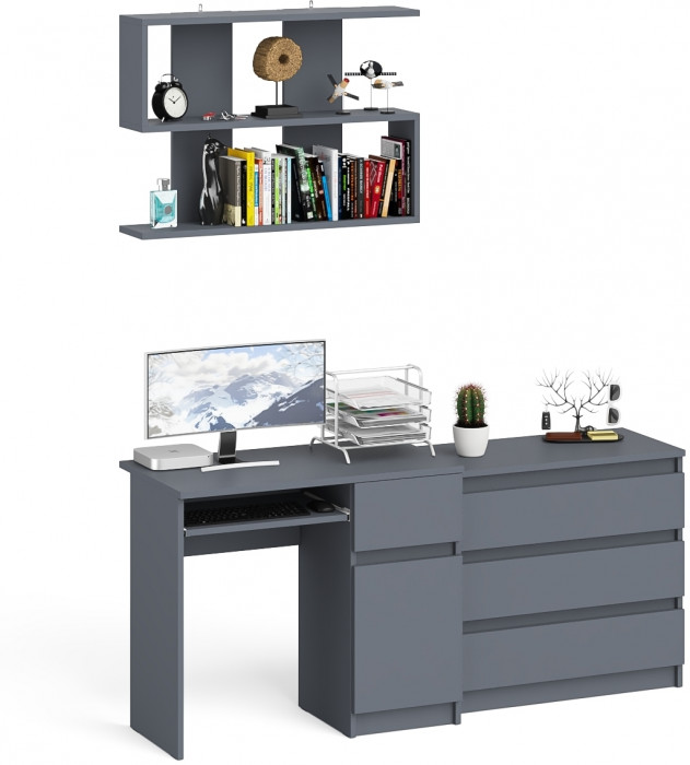 Мори Стол компьютерный МС-1 правый + Комод МК800.1 + Полка 900, цвет графит, ШхГхВ 170,4х50х209,6 см., НЕ универсальная сборка