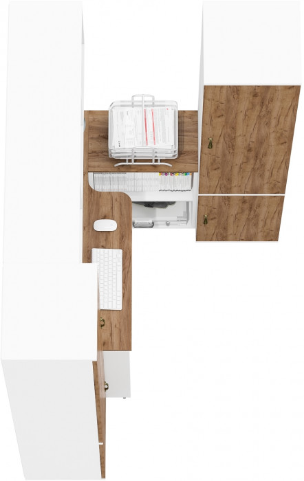 Лидер-8 Пенал МД 22Б + Стол + Полка + Пенал 21Б, белый шагрень/крафт золото