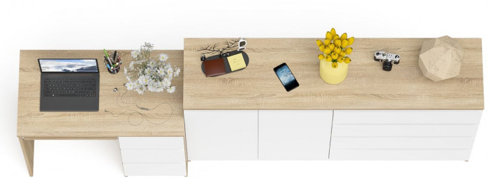 Мори Стол компьютерный МС-6 правый + Комод МК1600.1, цвет дуб сонома/белый, ШхГхВ 250,4х50х94 см., выдвижные ящики справа, НЕ универсальная сборка