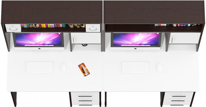 Стол компьютерный С-МД-СК9+Стол компьютерный С-МД-СК9, цвет венге/белый шагрень, ШхГхВ 204х70х160 см., НЕ универсальная сборка