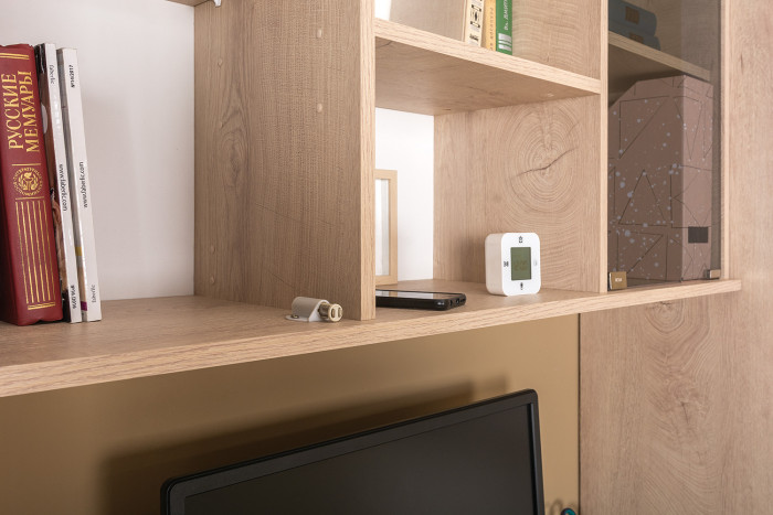 КР100 Бостон № 28, цвет дуб эндгрейн элегантный/фасады МДФ милк рикамо софт, 13.156+12.69+10.51+13.156, ШхГхВ 268,8х57,2х194,4 см.