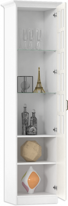 Ливерпуль Шкаф-витрина + карниз, цвет ясень ваниль/белый, ШхГхВ 50х41,4х220,3 см.(без карниза), 58,2х43,5х223,5 см.(с карнизом), подсветка, ун. сб.