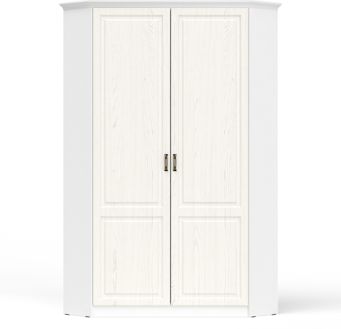 Ливерпуль Шкаф для одежды 13.124 с карнизом, цвет ясень ваниль/белый, ШхГхВ 109,9х109,9х223,5 см., боковина 300 мм., карниз в комплекте (угловой шкаф)