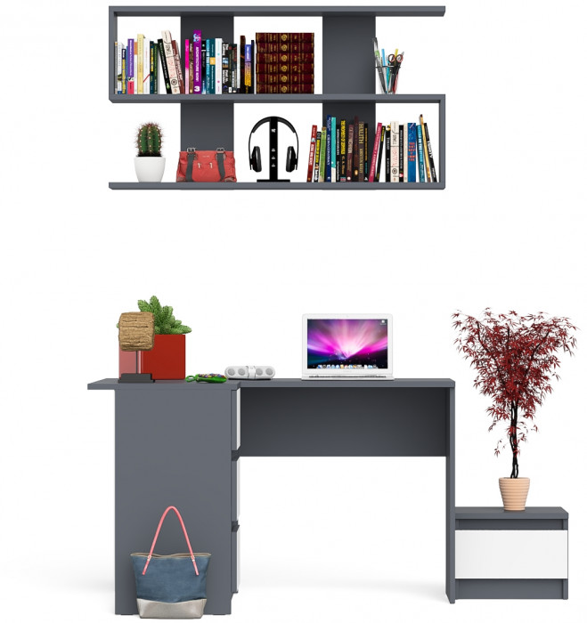 Мори Стол компьютерный МС-16 левый + Тумба ТМП400.1 + Полка 1200, цвет графит/белый, ШхГхВ 164,8х84,9х209,6 см., НЕ универсальная сборка