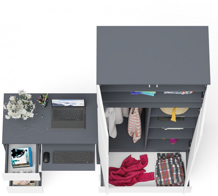 Мори Стол компьютерный МС-6 левый + Шкаф МШ900.1 + Антресоль МА900.1, цвет графит/белый, ШхГхВ 180,4х50,4х234,2 см., выдвиж. ящики слева, НЕ ун. сб.