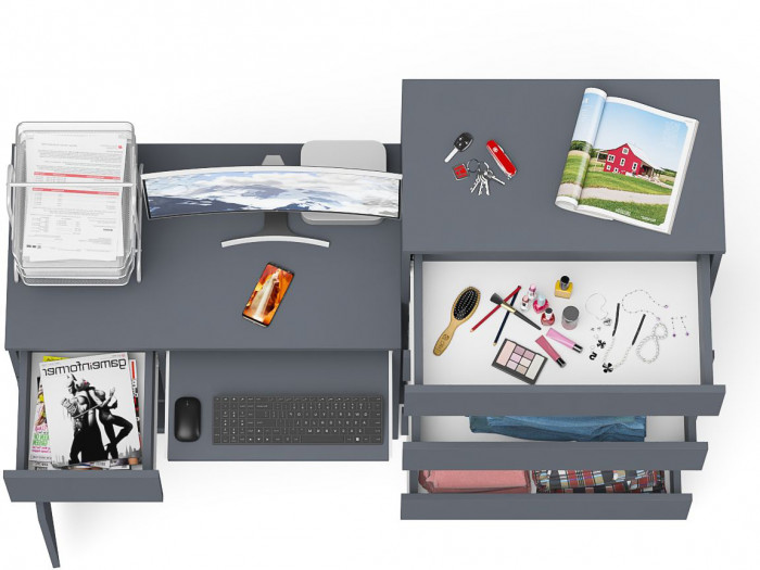 Мори Стол компьютерный МС-1 левый + Комод МК700.5, цвет графит, ШхГхВ 160,4х50х114 см., выдвижной ящик слева, НЕ универсальная сборка