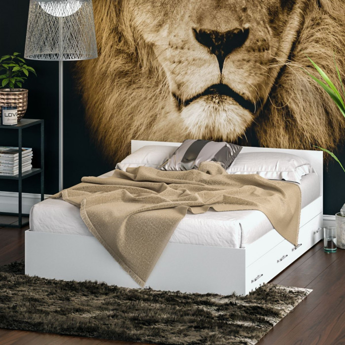 Стандарт Кровать с ящиками 1600, цвет белый, ШхГхВ 163,5х203,5х70 см., сп.м. 1600х2000 мм., без матраса, основание есть