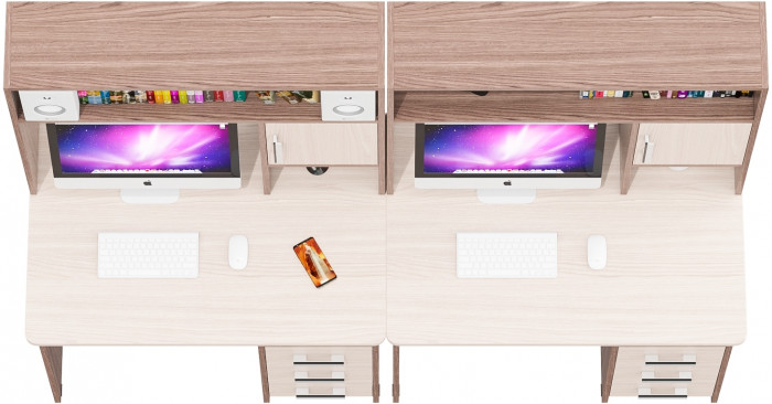 Стол компьютерный С-МД-СК9+Стол компьютерный С-МД-СК9, цвет ясень шимо светлый/ясень шимо тёмный, ШхГхВ 204х70х160 см., НЕ универсальная сборка