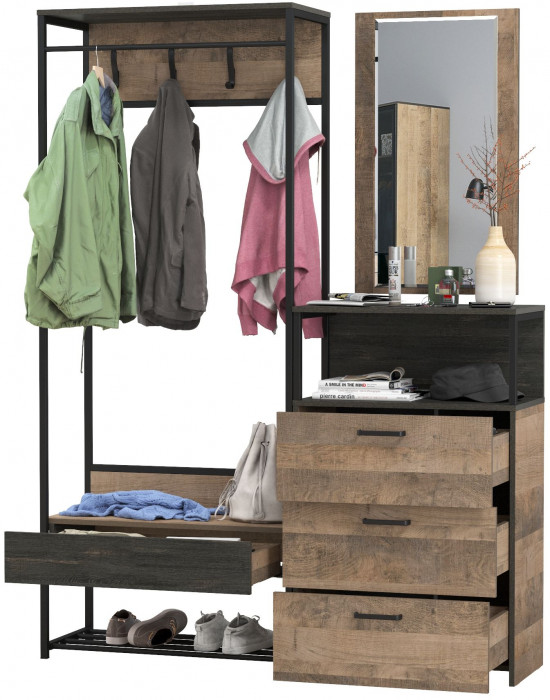 Трувор Прихожая 220, цвет дуб гранж песочный/интра, ШхГхВ 146х37х194,2 см., универсальная сборка