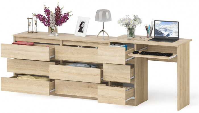 Мори Стол компьютерный МС-6 левый + Комод МК1380.6, цвет дуб сонома, ШхГхВ 228х50х76,6 см., выдвижные ящики слева, НЕ универсальная сборка