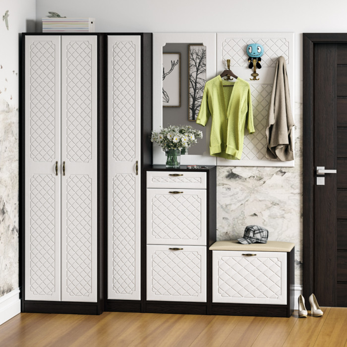 Прихожая П-6 Вешалка, МДФ белое дерево фрезеровка ромб