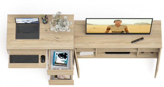 Мори Стол компьютерный МС-6 правый + Тумба МТВ1200.1, цвет дуб сонома, ШхГхВ 210,4х50х76,6 см., выдвижные ящики справа, НЕ универсальная сборка