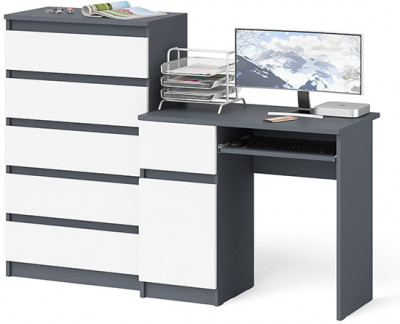 Мори Стол компьютерный МС-1 левый + Комод МК700.5, цвет графит/белый, ШхГхВ 160,4х50х114 см., выдвижной ящик слева, НЕ универсальная сборка