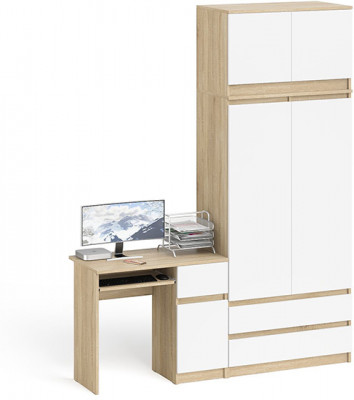 Мори Стол компьютерный МС-1 левый + Шкаф МШ900.1 + Антресоль МА900.1, цвет дуб сонома/белый, ШхГхВ 180,4х50,4х234,2 см., выдвиж. ящ. слева, НЕ ун. сб.