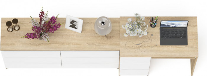 Мори Стол компьютерный МС-6 левый + Комод МК1380.6, цвет дуб сонома/белый, ШхГхВ 228х50х76,6 см., выдвижные ящики слева, НЕ универсальная сборка