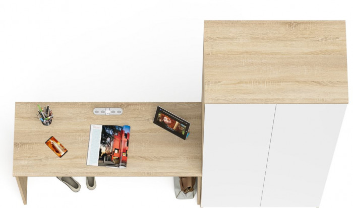 Мори Стол письменный МСП1200.1 + Шкаф МШ800.1, цвет дуб сонома/белый, ШхГхВ 200,8х50,4х209,6 см., универсальная сборка