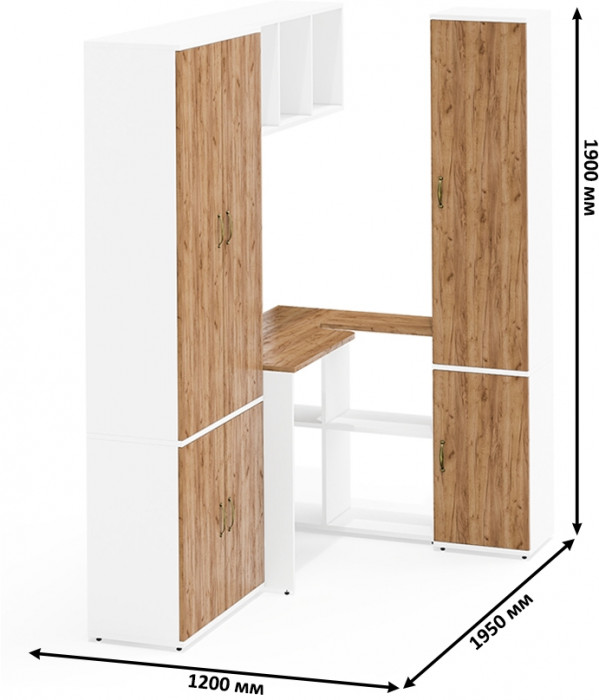 Лидер-8 Шкаф МД 20Б + Стол + Полка + Пенал 21Б, белый шагрень/крафт золото