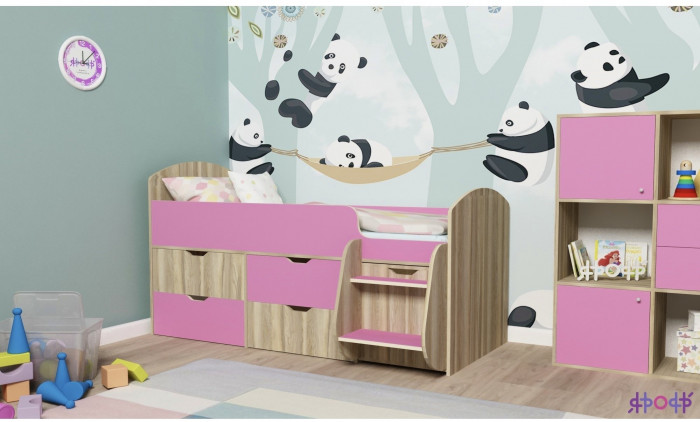 Кровать-чердак Малыш 7 (Белое дерево/Лайм)