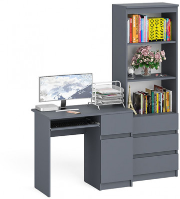 Мори Стол компьютерный МС-1 правый + Стеллаж МСТ600.3, цвет графит, ШхГхВ 150,4х50х179,6 см., выдвижной ящик справа, НЕ универсальная сборка