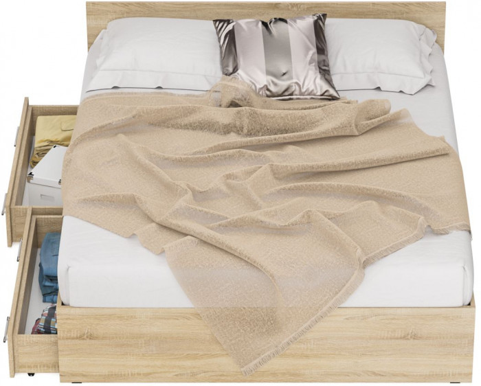 Стандарт Кровать с ящиками 1600, цвет дуб сонома, ШхГхВ 163,5х203,5х70 см., сп.м. 1600х2000 мм., без матраса, основание есть