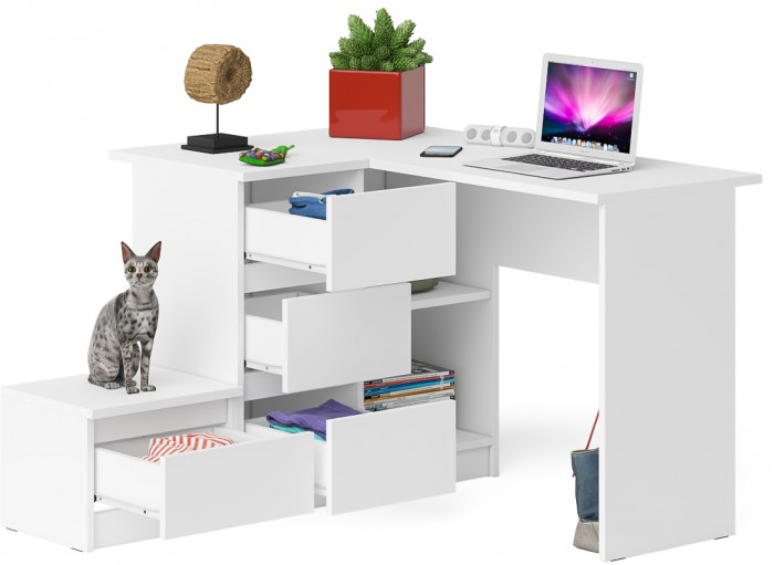 Мори Стол компьютерный МС-16 левый + Тумба ТМП400.1, цвет белый, ШхГхВ 164,8х84,9х76,6 см., выдвижные ящики слева, НЕ универсальная сборка