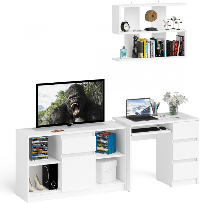 Мори Стол компьютерный МС-6 правый + Тумба МТВ1204.1 + Полка 900, цвет белый, ШхГхВ 210,4х50х209,6 см., НЕ универсальная сборка