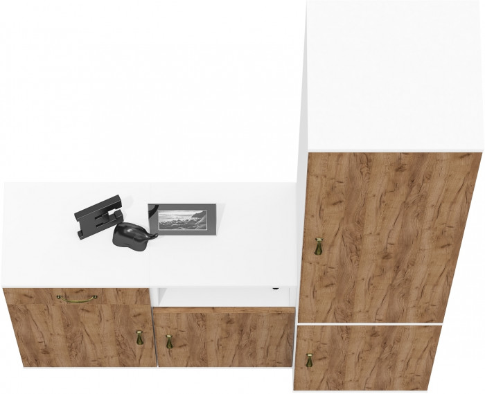 Лидер-8 Пенал МД 22Б + Тумба МД 3.15 + Тумба МД 3.19, белый шагрень/крафт золото