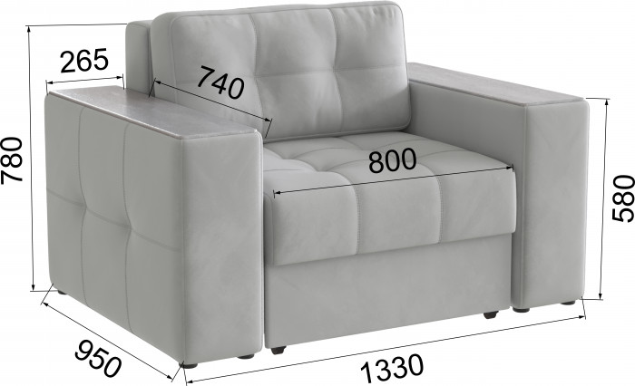 Кресло-кровать Виконт, Светло-серый/Холст белый