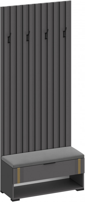 Эмэ Вешалка-Прихожая с тумбой В-3907, Графит/Графит, Золото