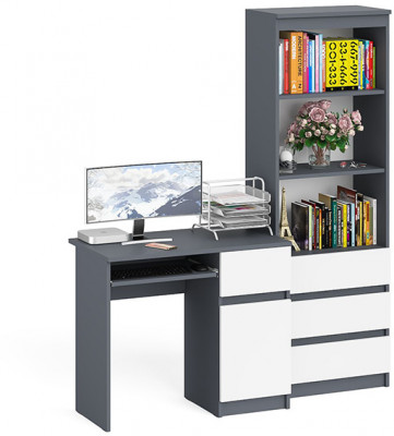Мори Стол компьютерный МС-1 правый + Стеллаж МСТ600.3, цвет графит/белый, ШхГхВ 150,4х50х179,6 см., выдвижной ящик справа, НЕ универсальная сборка