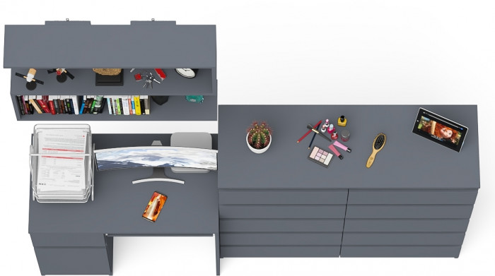 Мори Стол компьютерный МС-1 левый + Комод МК1200.10 + Полка 900, цвет графит, ШхГхВ 210,4х50х209,6 см., НЕ универсальная сборка