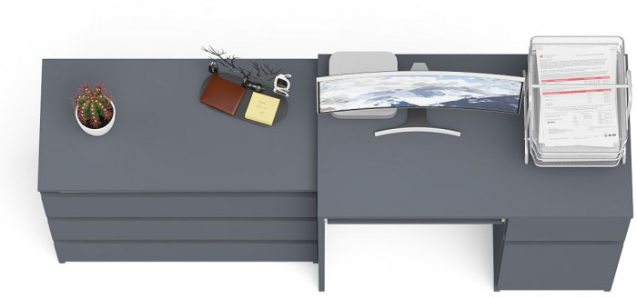 Мори Стол компьютерный МС-1 правый + Комод МК800.1, цвет графит, ШхГхВ 170,4х50х76,6 см., выдвижной ящик справа, НЕ универсальная сборка