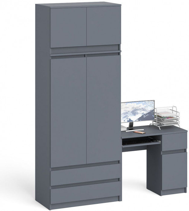 Мори Стол компьютерный МС-1 правый + Шкаф МШ900.1 + Антресоль МА900.1, цвет графит, ШхГхВ 180,4х50,4х234,2 см., выдвижной ящик справа, НЕ универс. сб.