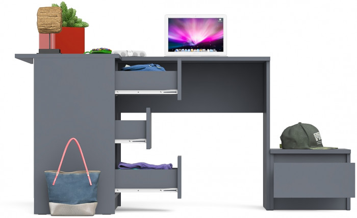 Мори Стол компьютерный МС-16 левый + Тумба ТМП400.1, цвет графит, ШхГхВ 164,8х84,9х76,6 см., выдвижные ящики слева, НЕ универсальная сборка