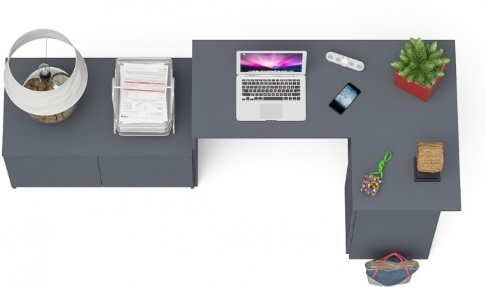 Мори Стол компьютерный МС-16 правый + Тумба МА900.1, цвет графит, ШхГхВ 214,8х84,9х76,6 см., выдвижные ящики справа, НЕ универсальная сборка