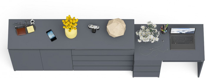 Мори Стол компьютерный МС-6 левый + Комод МК1600.1, цвет графит, ШхГхВ 250,4х50х94 см., выдвижные ящики слева, НЕ универсальная сборка