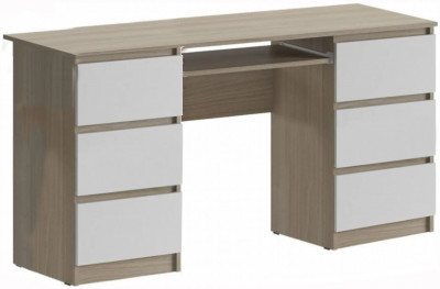 Челси Стол 6 ящиков (Белый глянец, Дуб Сонома)