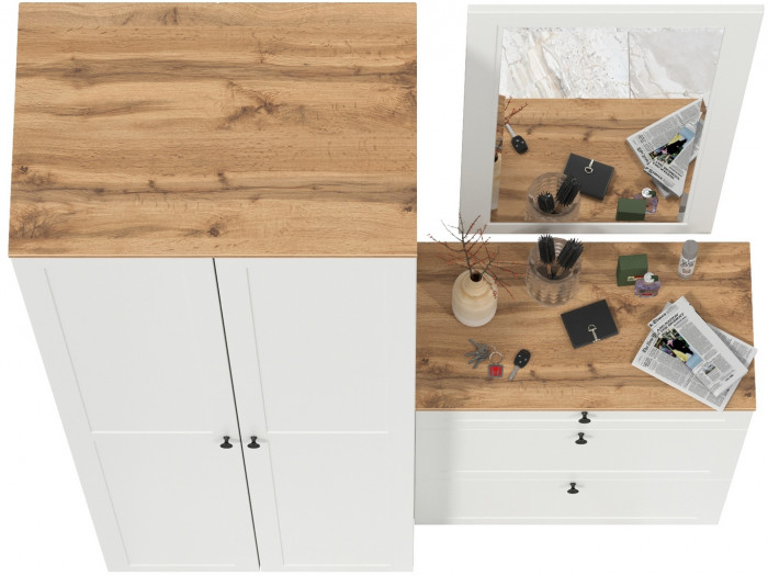 Остин Прихожая 16, цвет белый шагрень/дуб крафт золотой, ШхГхВ 160х54,3х229,6 см., универсальная сборка