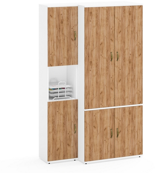 Лидер-8 Модуль Пенал + Шкаф МД 19Б, белый шагрень/крафт золото