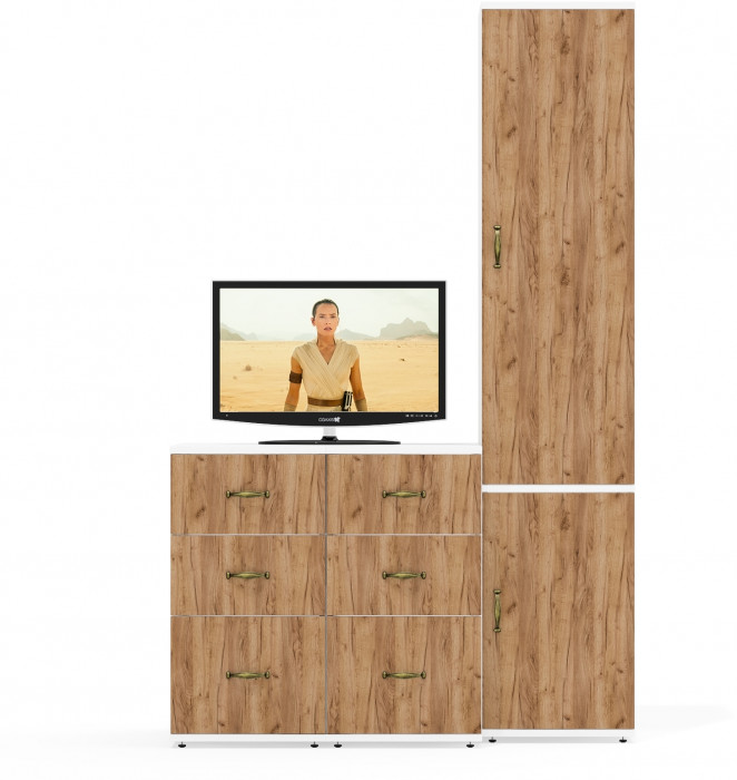 Лидер-8 Пенал МД 22Б + Тумба МД 3.16 + Тумба МД 3.16, белый шагрень/крафт золото